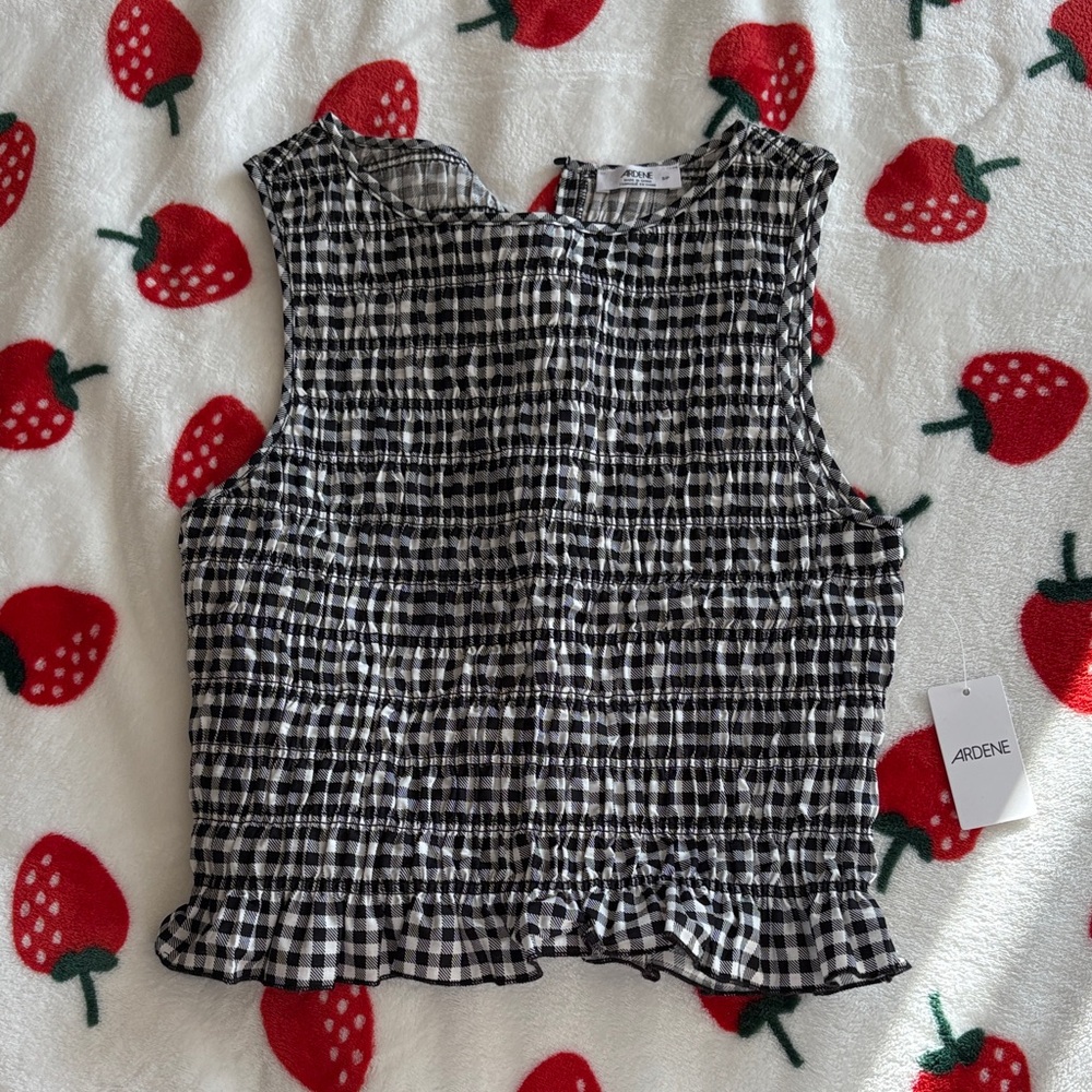 Ardene Black and White Checkered Ruffle Top